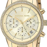  Shop Authentic Michael Kors Ritz Chronograph Gold Dial Gold Steel Strap Watch For Women - MK6597 - Luxxuri
