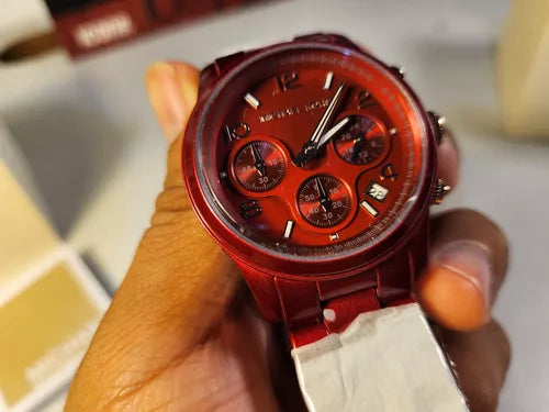 Shop Authentic Michael Kors Runway Analog Chronograph Red Dial Red Steel Strap Watch for Women - MK7436 - Luxxuri