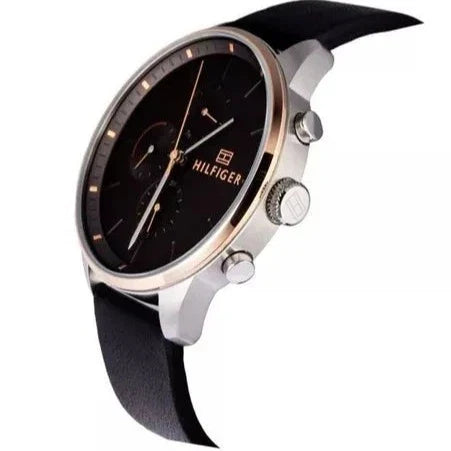  Shop Authentic Tommy Hilfiger Chase Chronograph Quartz Grey Dial Black Leather Strap Watch For Men - 1791488 - Luxxuri