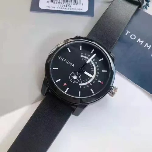  Shop Authentic Tommy Hilfiger Denim Quartz Black Dial Black Leather Strap Watch for Men - 1791479 - Luxxuri