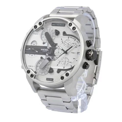  Shop Authentic Diesel Mr. Daddy Chronograph Silver Dial Silver Steel Strap Watch For Men - DZ7421 - Luxxuri