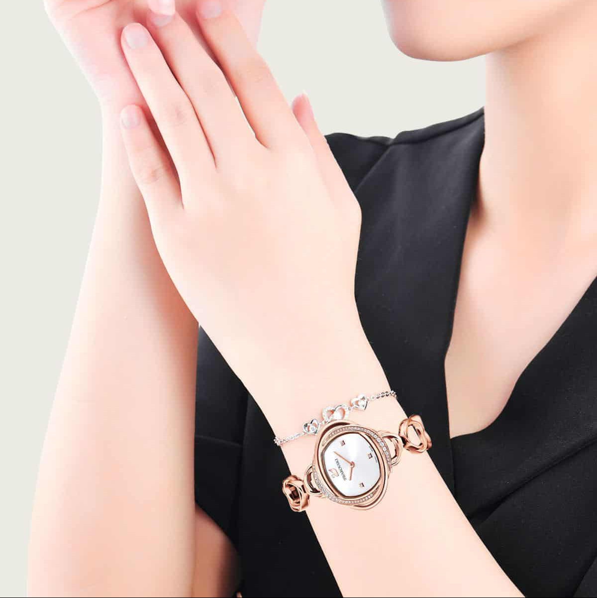  Shop Authentic Swarovski Crystal Flower Silver Dial Rose Gold Steel Strap Watch for Women - 5547626 - Luxxuri