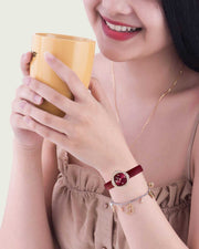  Shop Authentic Swarovski Crystal Flower Red Dial Red Leather Strap Watch for Women - 5552780 - Luxxuri