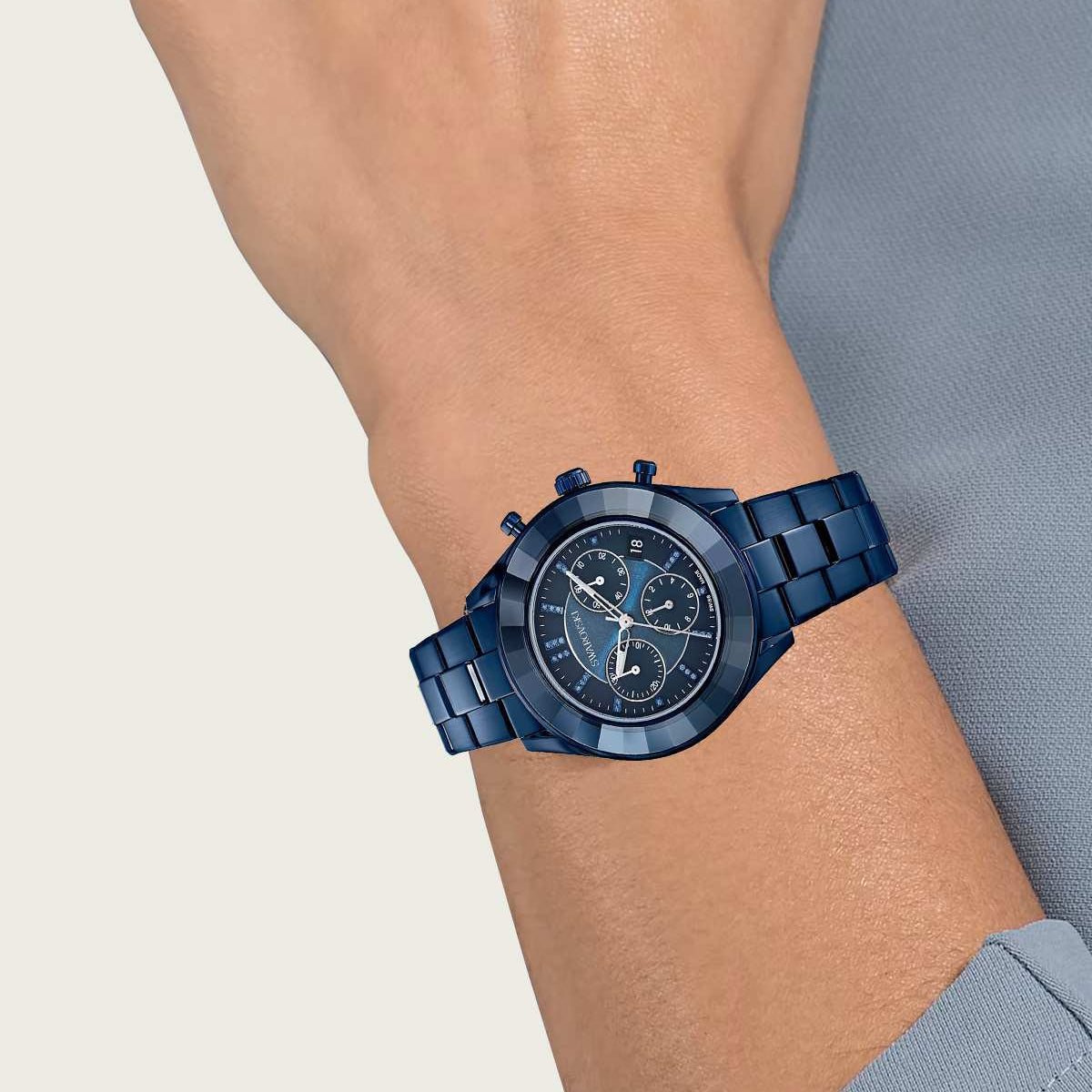  Shop Authentic Swarovski Octea Lux Sport Chronograph Blue Dial Blue Steel Strap Watch for Women - 5610475 - Luxxuri