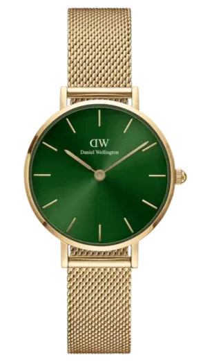  Shop Authentic Daniel Wellington Petite Emerald Green Dial Gold Mesh Strap Watch For Women - DW00100479 - Luxxuri