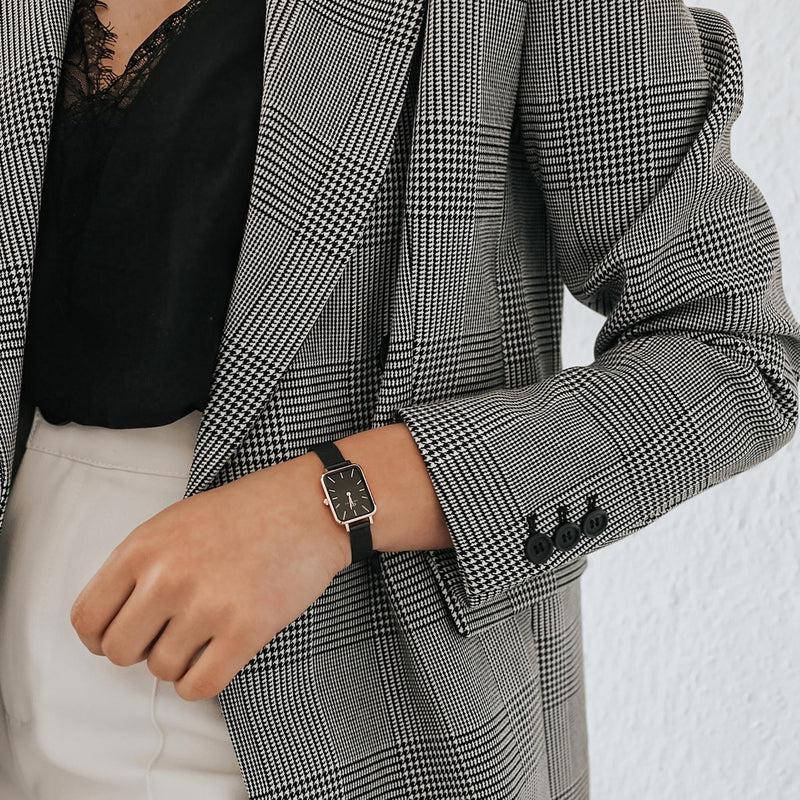  Shop Authentic Daniel Wellington Quadro Pressed Ashfield Black Dial Black Mesh Strap Watch for Women - DW00100467 - Luxxuri
