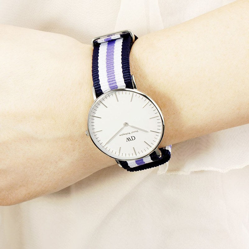 Daniel Wellington Classic Trinity White Dial Three Tone Nylon Strap Watch For Women - 0609DW