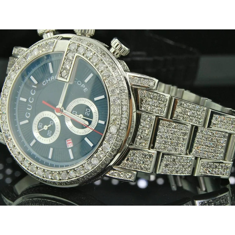  Shop Authentic Gucci G Chrono Diamonds Black Dial Silver Steel Strap Watch For Men - YA101324 - Luxxuri
