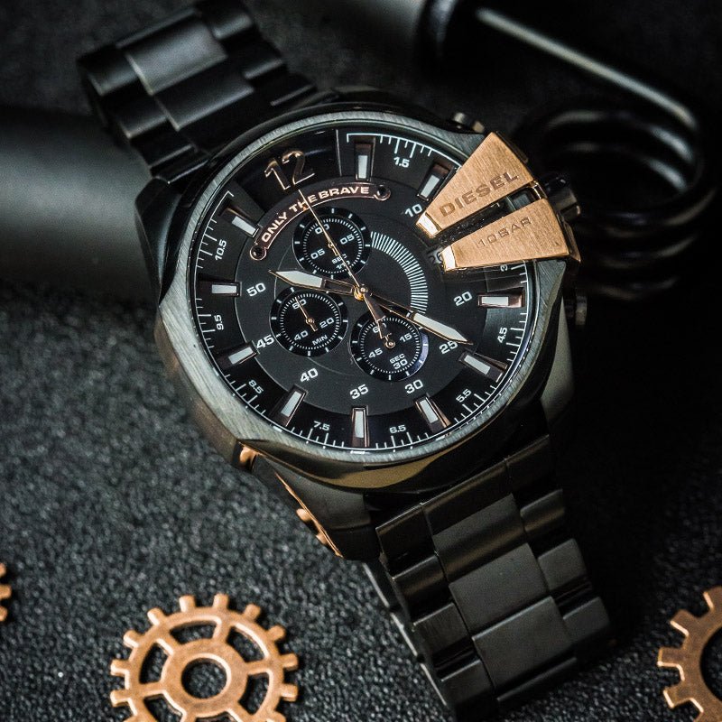  Shop Authentic Diesel Mega Chief Black Dial Black Steel Strap Watch For Men - DZ4309 - Luxxuri