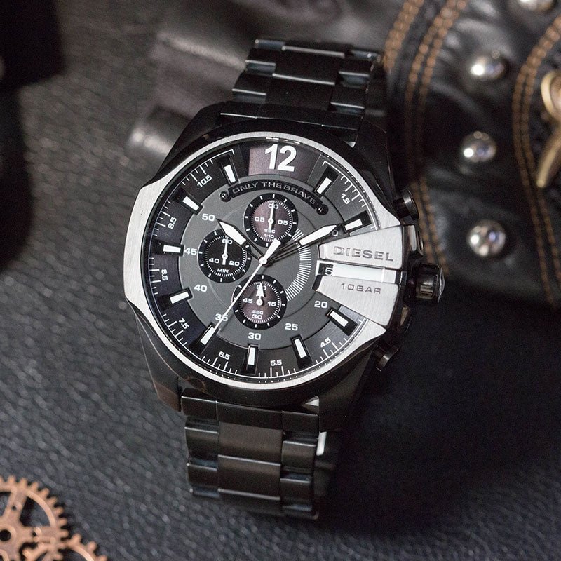  Shop Authentic Diesel Mega Chief Chronograph Black Steel Strap Watch For Men - DZ4283 - Luxxuri
