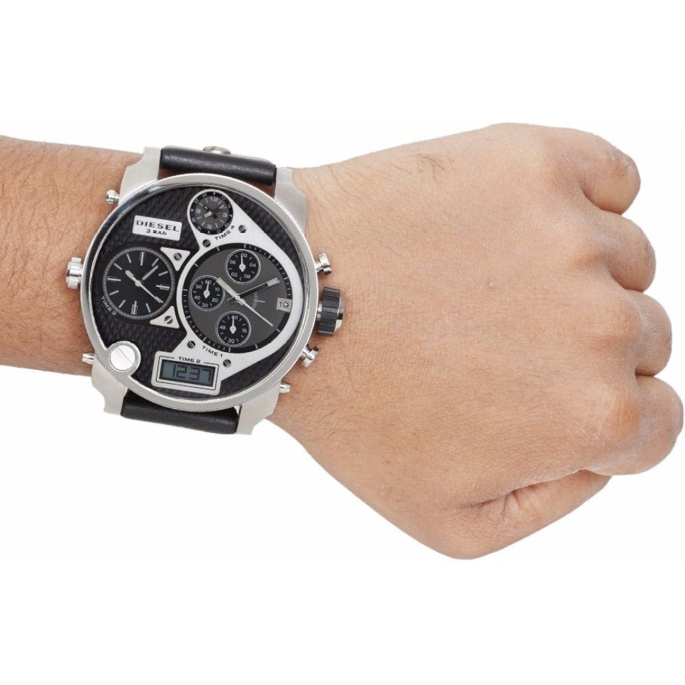  Shop Authentic Diesel Mr Daddy Chronograph White Dial Black Leather Strap Watch For Men - DZ7125 - Luxxuri