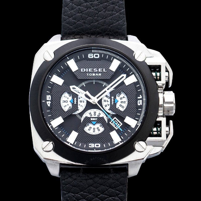 Shop Authentic Diesel BAMF Chronograph Black Dial Black Leather Strap Watch For Men - DZ7345 - Luxxuri