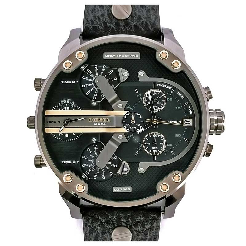  Shop Authentic Diesel Mr Daddy 2.0 Black Dial Black Leather Strap Watch For Men - DZ7348 - Luxxuri