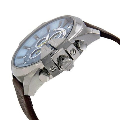  Shop Authentic Diesel Mega Chief Light Blue Dial Brown Leather Strap Watch For Men - DZ4281 - Luxxuri