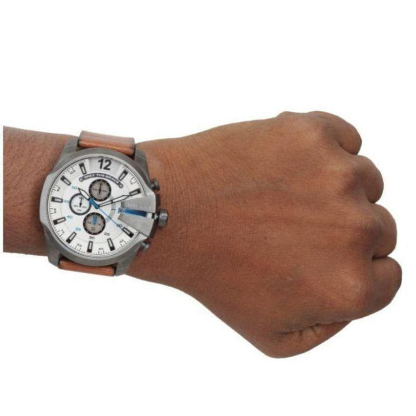  Shop Authentic Diesel Mega Chief White Dial Brown Leather Strap Watch For Men - DZ4280 - Luxxuri