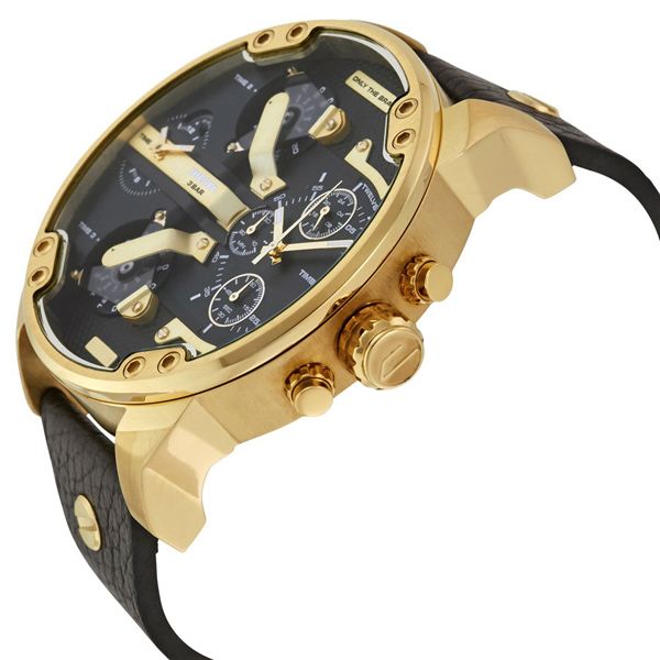  Shop Authentic Diesel Mr Daddy Black & Gold Dial Black Leather Strap Watch For Men - DZ7371 - Luxxuri