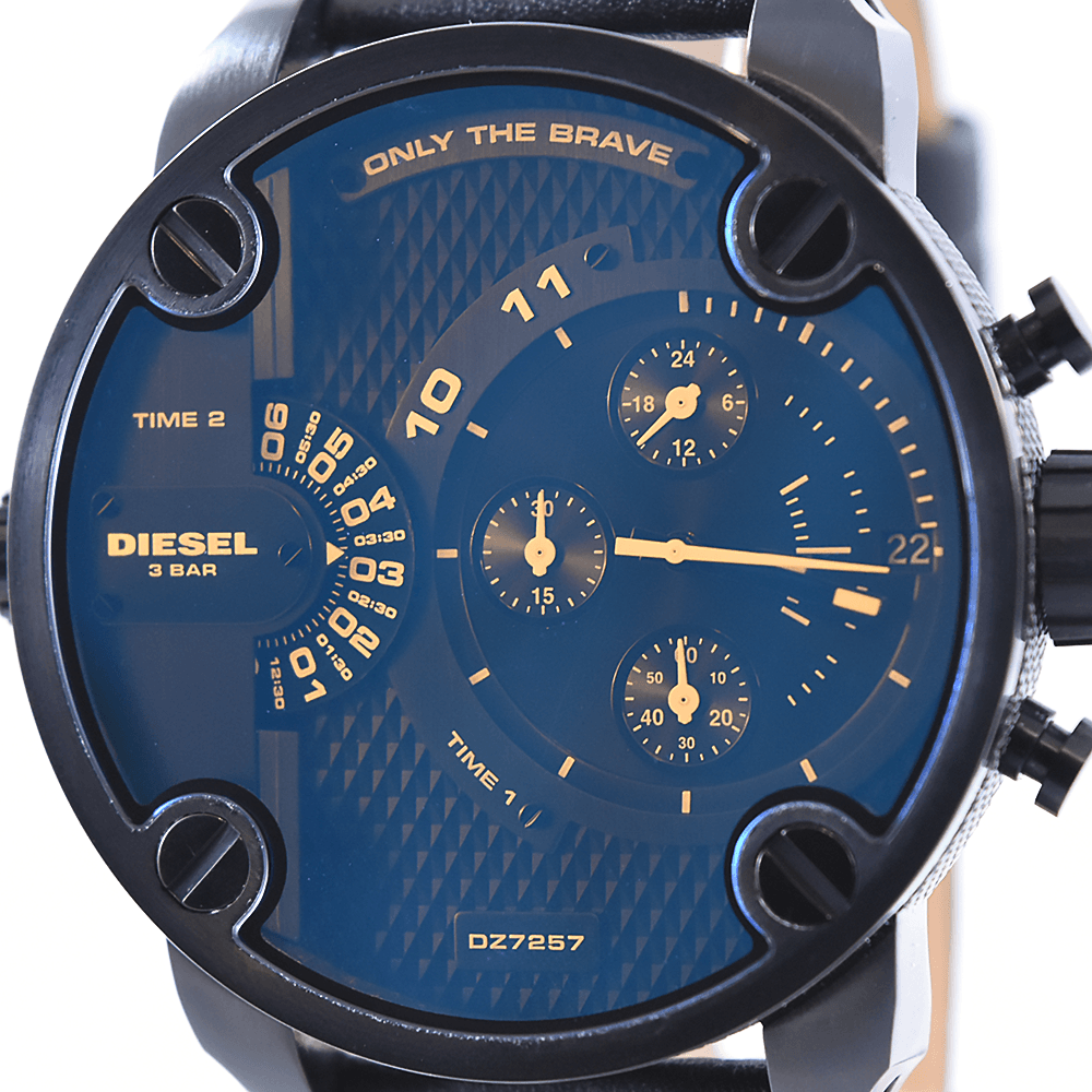  Shop Authentic Diesel Little Daddy Blue Dial Black Leather Strap Watch For Men - DZ7257 - Luxxuri