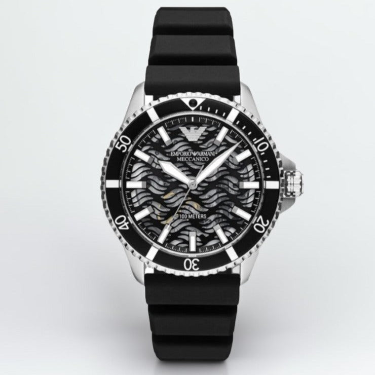  Shop Authentic Emporio Armani Meccanico Automatic Black Dial Black Silicone Strap Watch For Men - AR60062 - Luxxuri