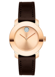  Shop Authentic Movado Bold Rose Gold Dial Brown Leather Strap Watch For Women - 3600438 - Luxxuri