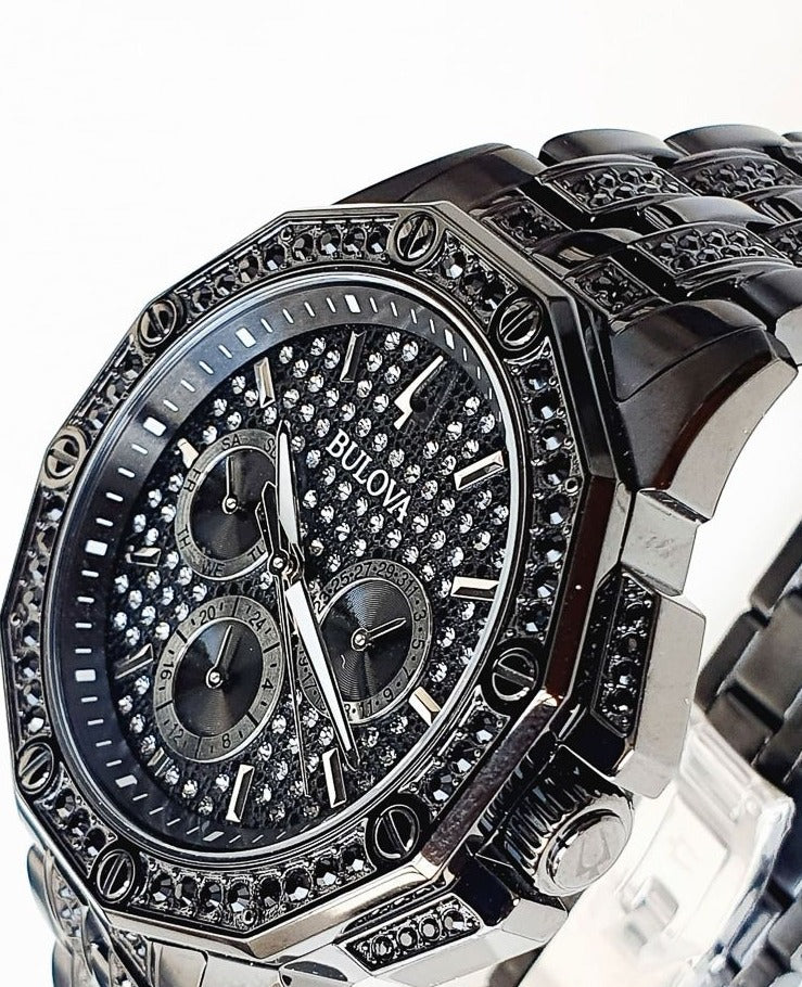  Shop Authentic Bulova Octova Chronograph Black Crystal Dial Black Steel Strap Watch for Men - 98C134 - Luxxuri