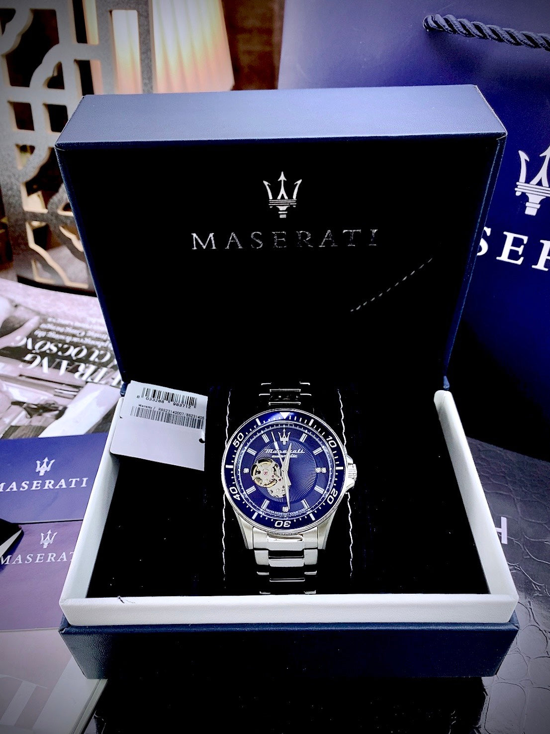  Shop Authentic Maserati SFIDA Automatic Skeleton Blue Dial Silver Steel Strap Watch For Men - R8823140007 - Luxxuri