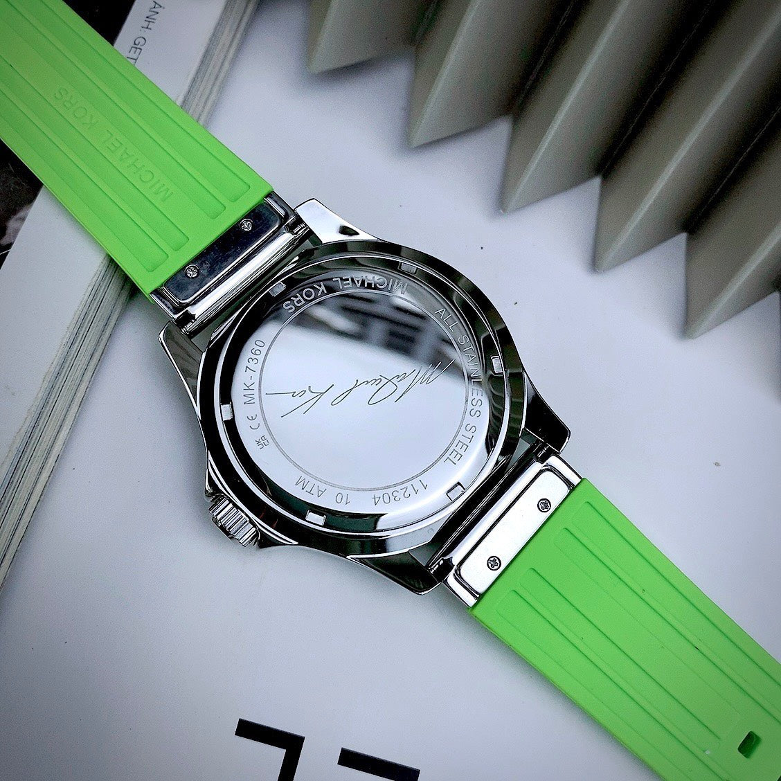  Shop Authentic Michael Kors Everest Three Hand Crystals Silver Dial Green Silicone Strap Watch For Women - MK7360 - Luxxuri