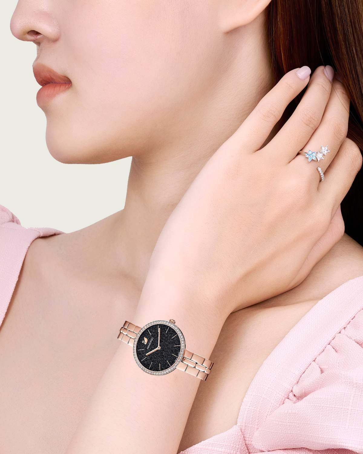  Shop Authentic Swarovski Cosmopolitan Black Dial Rose Gold Steel Strap Watch for Women - 5517797 - Luxxuri