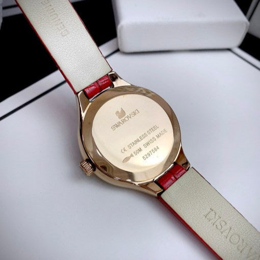  Shop Authentic Swarovski Lovely Crystals Analog White Dial Red Leather Strap Watch for Women - 5297584 - Luxxuri
