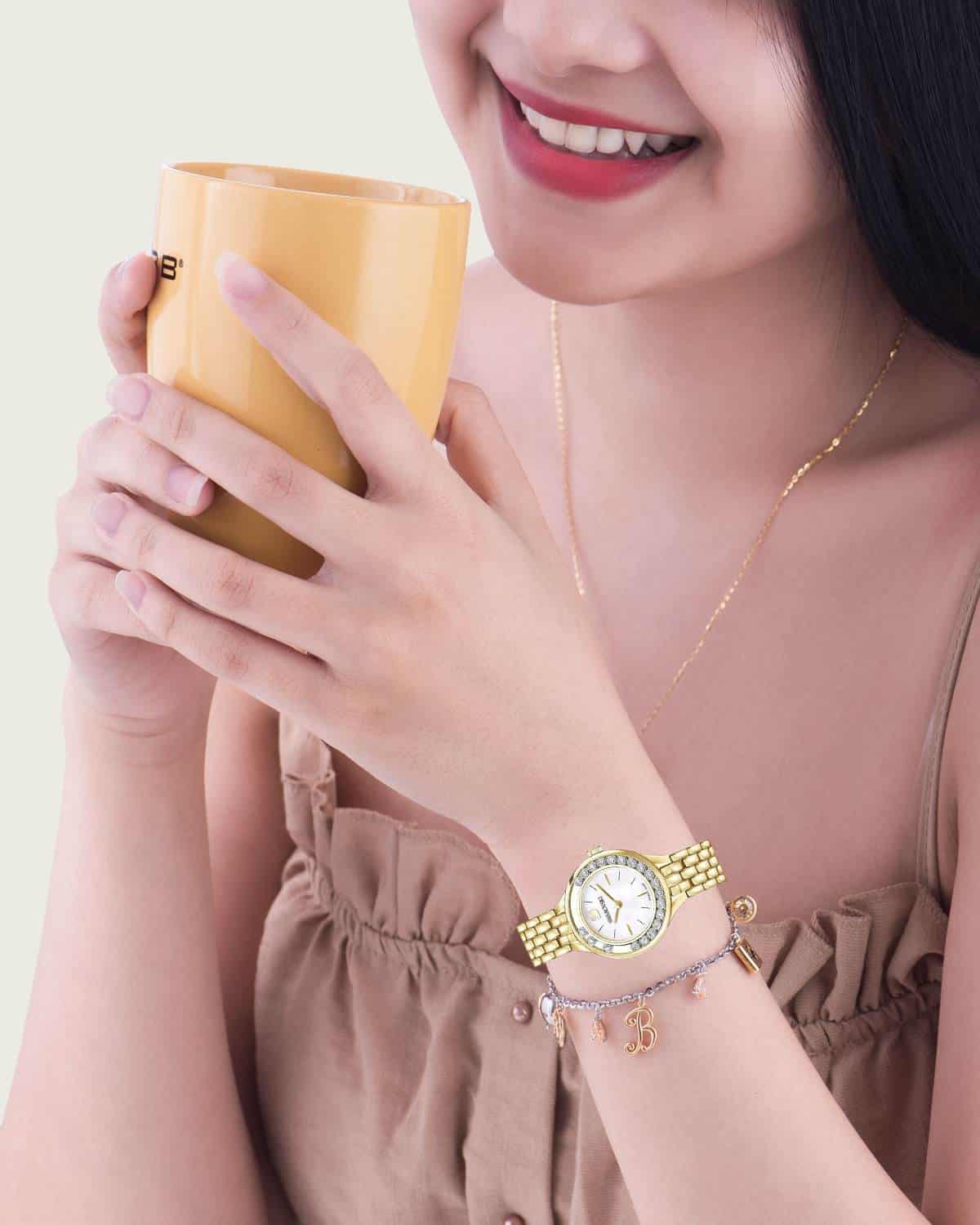  Shop Authentic Swarovski Lovely Crystals White Dial Gold Steel Strap Watch for Women - 5242895 - Luxxuri