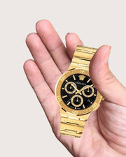  Shop Authentic Versace Greca Chronograph Black Dial Gold Steel Strap Watch For Men - VEZ900421 - Luxxuri