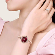 Shop Authentic Swarovski Crystal Flower Red Dial Rose Gold Steel Strap Watch for Women - 5552783 - Luxxuri