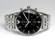  Shop Authentic Emporio Armani Chronograph Black Dial Silver Steel Strap Watch For Men - AR0389 - Luxxuri