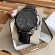  Shop Authentic Fossil Grant Chronograph Black Dial Black Leather Strap Watch for Men - FS5132 - Luxxuri