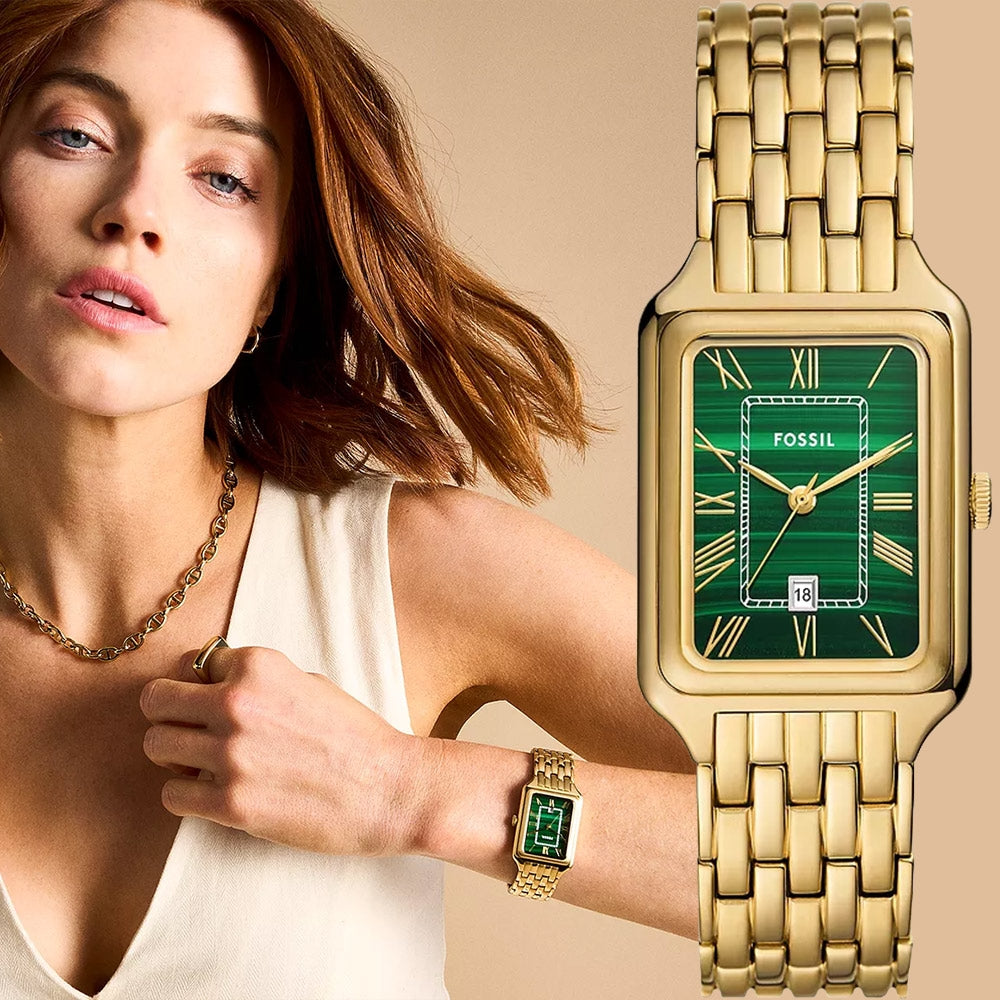  Shop Authentic Fossil Raquel Three Hand Date Green Dial Gold Steel Strap Watch For Women - ES5341 - Luxxuri