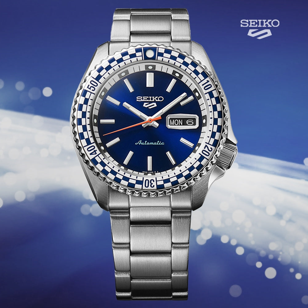  Shop Authentic Seiko 5 Sports Petrol Blue Checker Flag Special Edition Blue Dial Silver Steel Strap Watch For Men - SRPK65K1 - Luxxuri