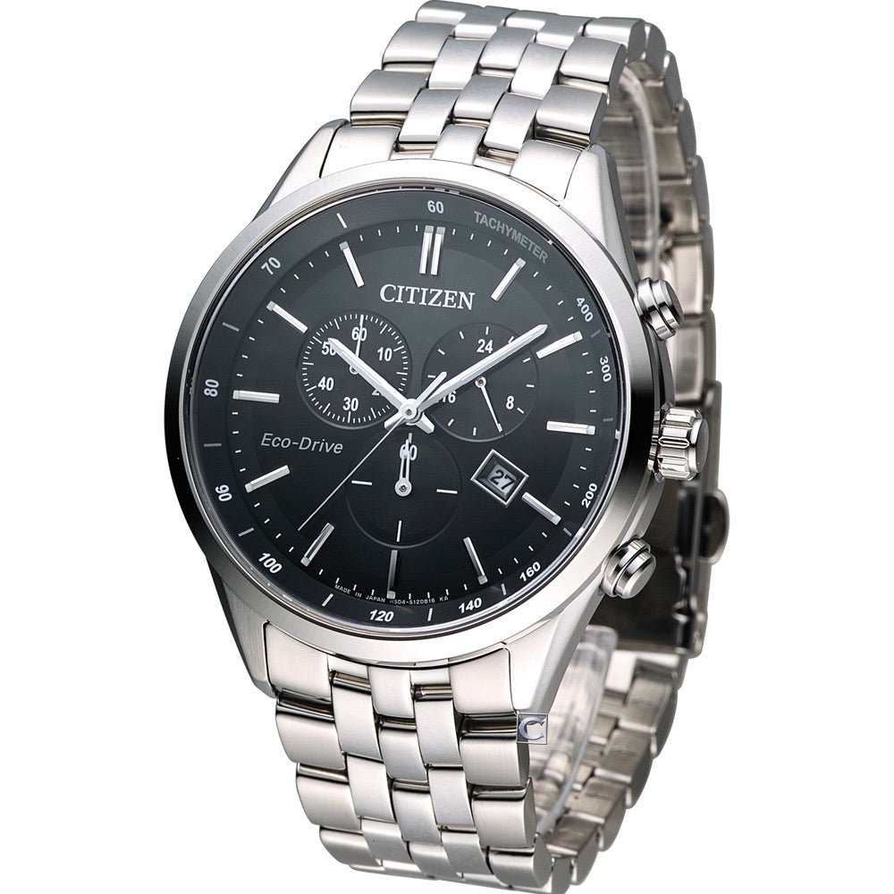  Shop Authentic Citizen Eco Drive Chronograph Black Dial Silver Steel Strap Watch For Men - AT2140-55E - Luxxuri