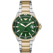  Shop Authentic Emporio Armani Diver Chronograph Green Dial Two Tone Steel Strap Watch For Men - AR80063 - Luxxuri