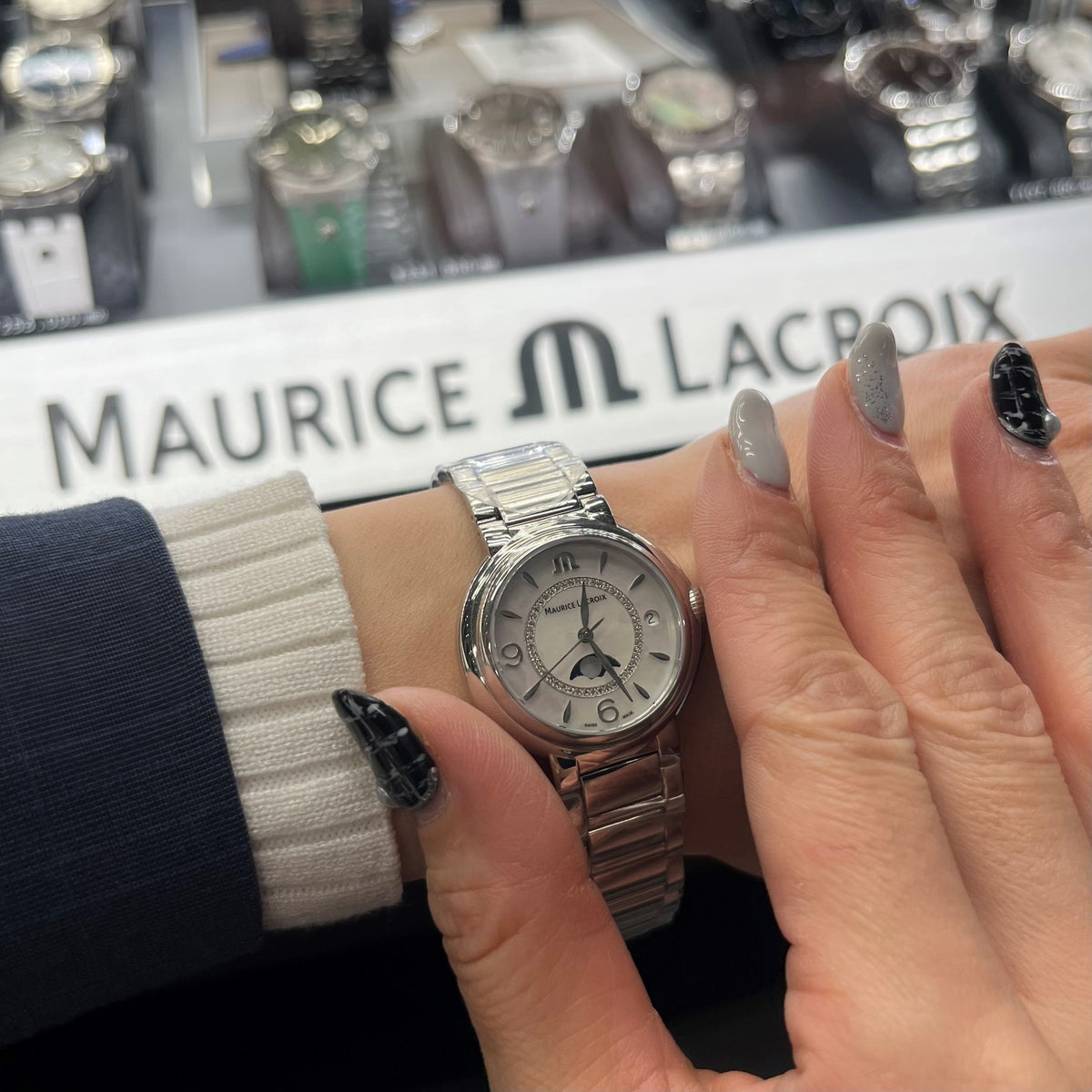  Shop Authentic Maurice Lacroix Fiaba Moonphase White Mother of Pearl Dial Silver Steel Strap Watch for Women - FA1084-SS002-170-1 - Luxxuri