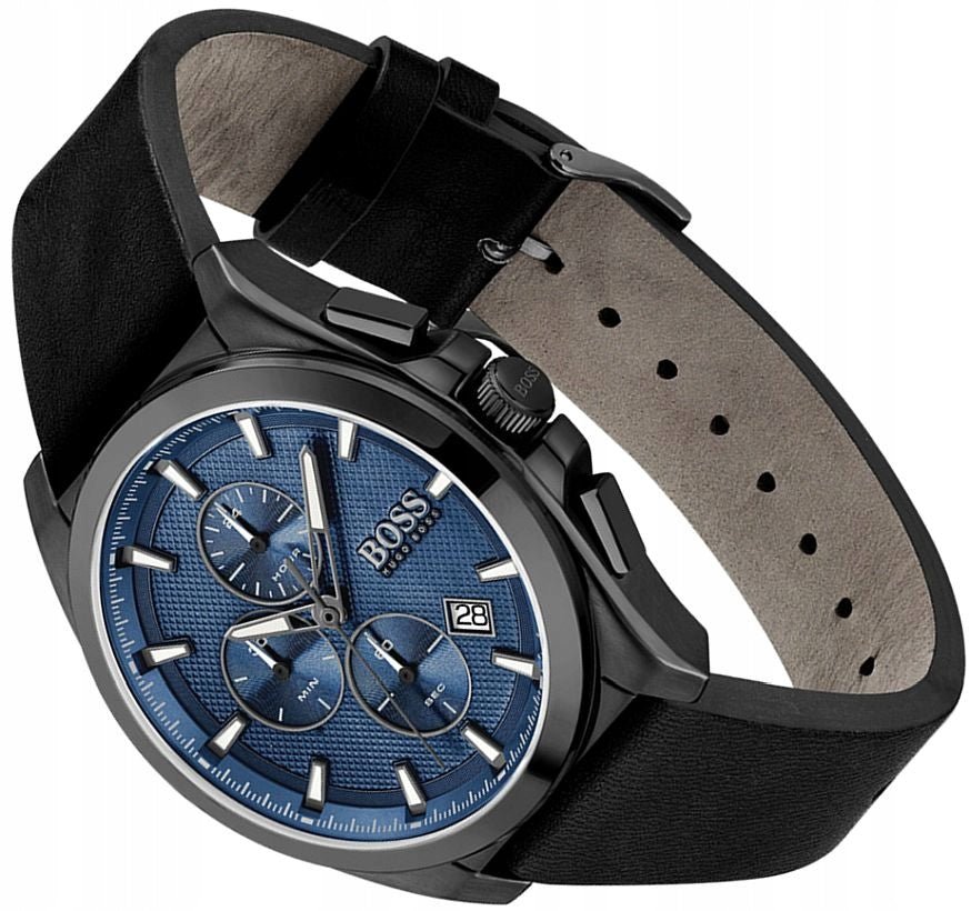  Shop Authentic Hugo Boss Grandmaster Blue Dial Black Leather Strap Watch for Men - 1513883 - Luxxuri