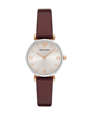  Shop Authentic Emporio Armani Gianni T-Bar Quartz Silver Dial Brown Leather Strap Watch For Women - AR11061 - Luxxuri