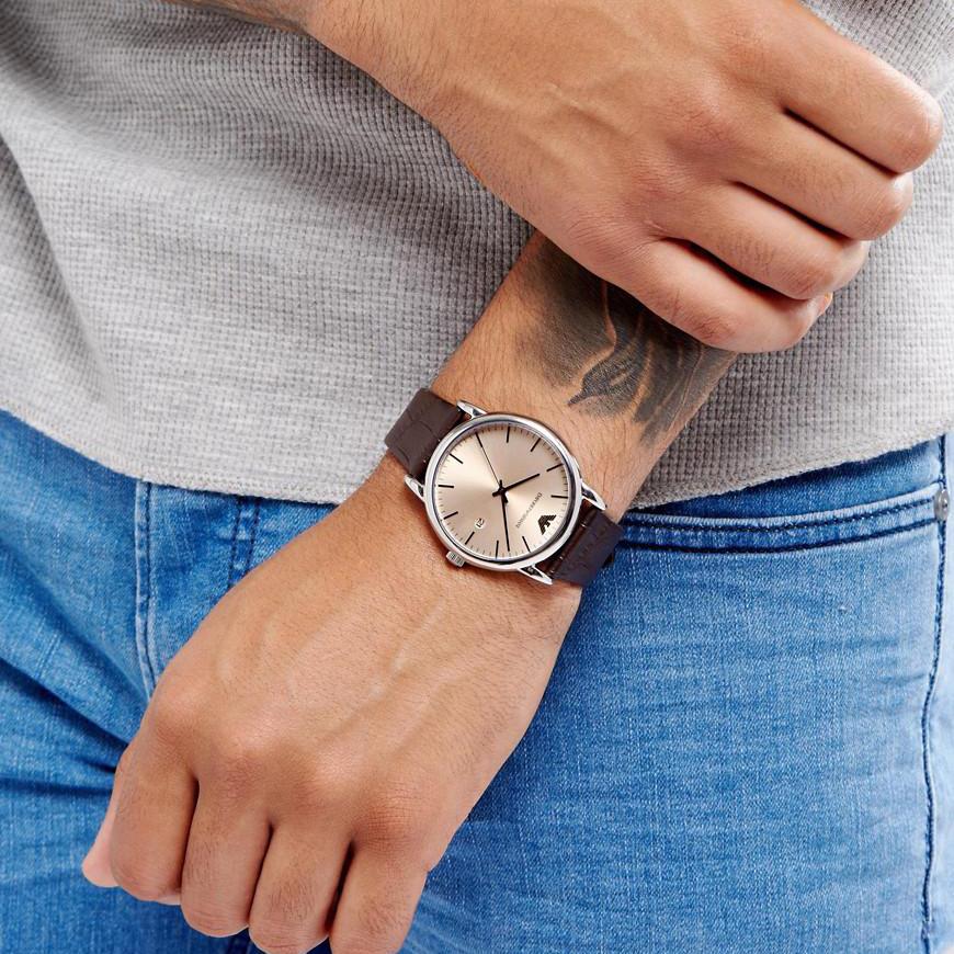  Shop Authentic Emporio Armani Luigi Analog Bronze Dial Brown Leather Strap Watch For Men - AR11096 - Luxxuri