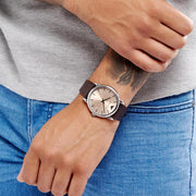  Shop Authentic Emporio Armani Luigi Analog Bronze Dial Brown Leather Strap Watch For Men - AR11096 - Luxxuri