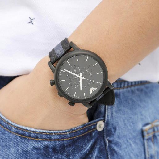  Shop Authentic Emporio Armani Luigi Chronograph Quartz Black Dial Two Tone Nylon Strap Watch For Men - AR1948 - Luxxuri