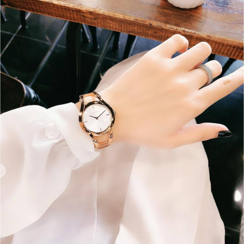  Shop Authentic Calvin Klein Class White Dial Rose Gold Steel Strap Watch for Women - K6R23626 - Luxxuri