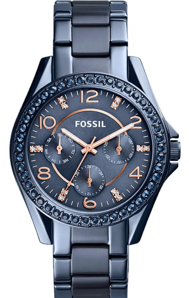  Shop Authentic Fossil Riley Quartz Blue Dial Blue Steel Strap Watch for Women - ES4294 - Luxxuri