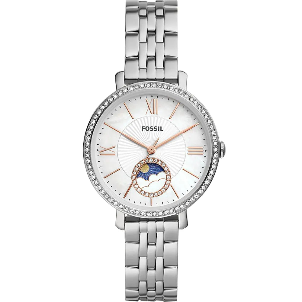  Shop Authentic Fossil Jacqueline Multifunction Moonphase White Dial Silver Steel Strap Watch for Women - ES5164 - Luxxuri