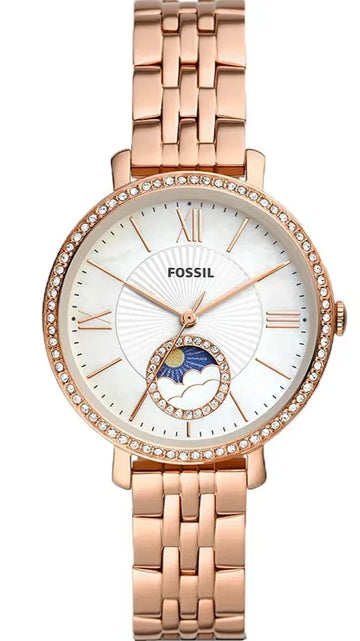  Shop Authentic Fossil Jacqueline Analog Moonphase Mother of Pearl White Dial Rose Gold Steel Strap Watch for Women - ES5165 - Luxxuri