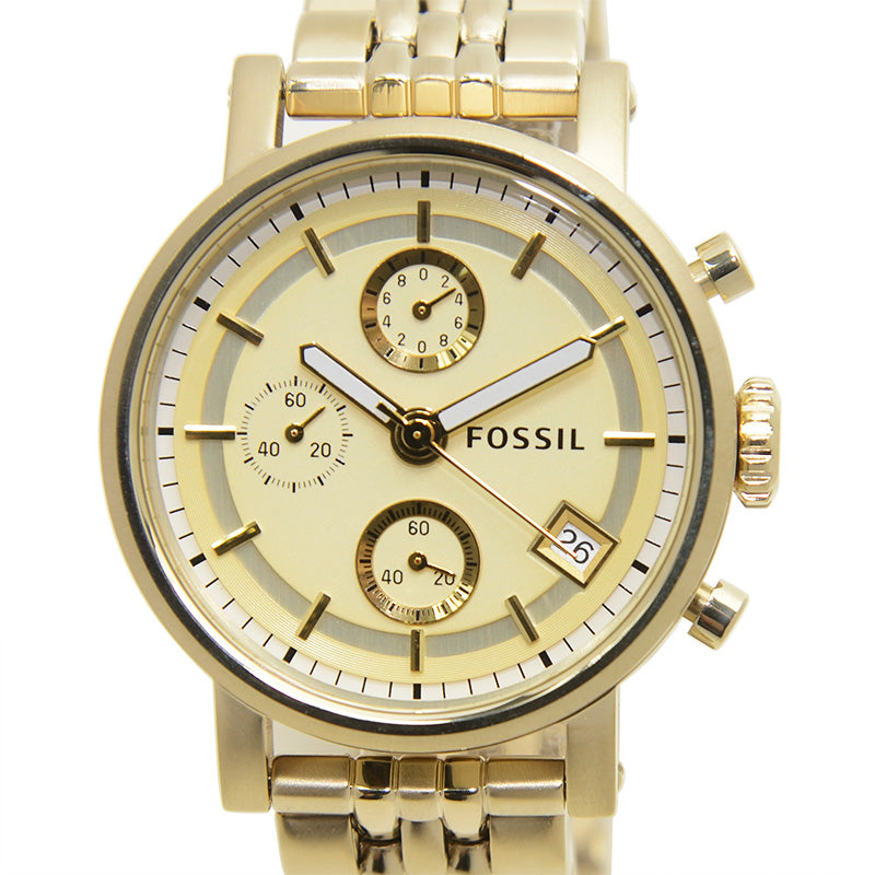  Shop Authentic Fossil Boyfriend Chronograph Gold Dial Gold Steel Strap Watch for Women - ES2197 - Luxxuri