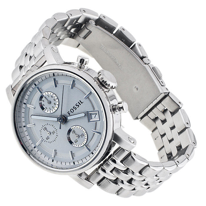  Shop Authentic Fossil Boyfriend Chronograph Silver Dial Silver Steel Strap Watch for Women - ES2198 - Luxxuri