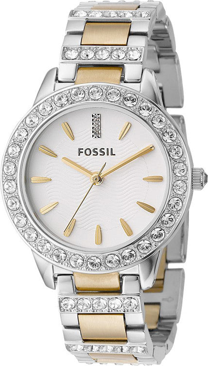  Shop Authentic Fossil Jesse Crystals White Dial Two Tone Steel Strap Watch for Women - ES2409 - Luxxuri